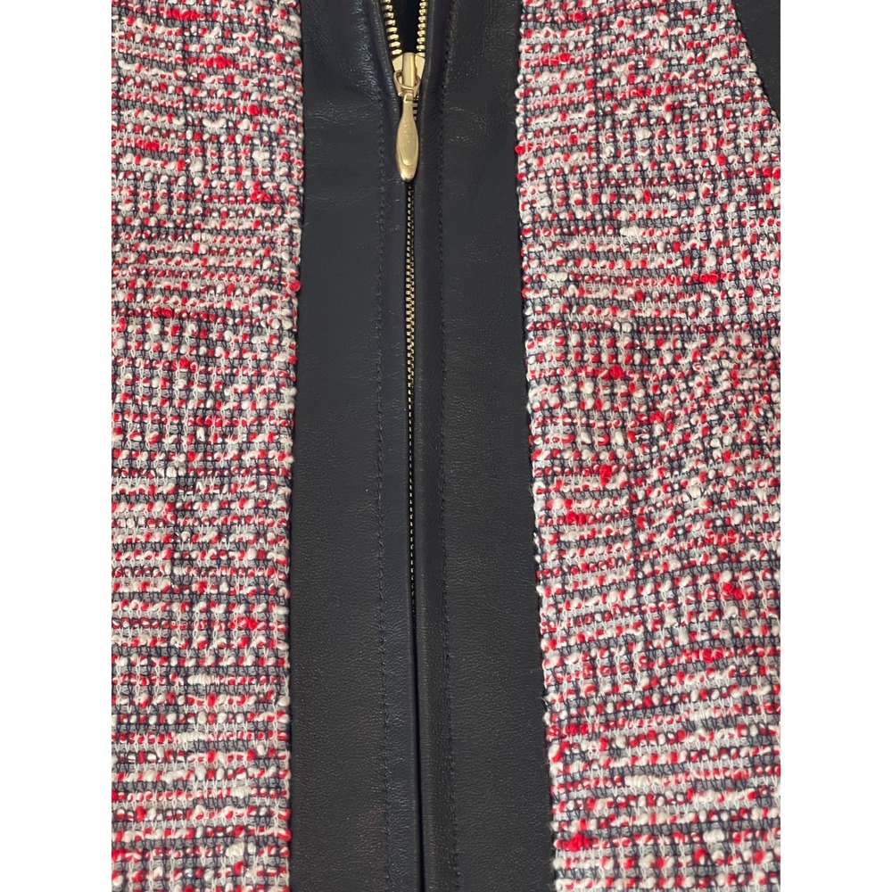 00780 Doncaster Collection Boucle' Jacket Leather Panel Zip Front Career Blazer - Picture 3 of 16
